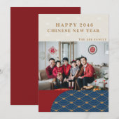 Mooie moderne foto rode Chinese nieuwjaarskaart Feestdagenkaart (Voorkant / Achterkant)