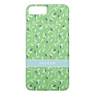 Mooie moderne groene gekrulde bladerenpatroon mono 	iPhone 8/7 plus hoesje