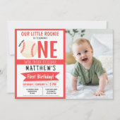Mooie moderne honkbal lint foto 1e verjaardag kaart (Voorkant)