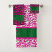 Mooie moderne hot pink magenta rozen monogram bad handdoek (Insitu)