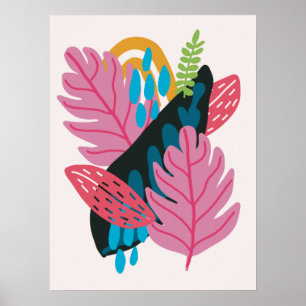 Mooie moderne illustratie roze bladeren natuur poster