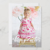 Mooie moderne kalligrafie Gelukkig Pasen foto Feestdagenkaart (Voorkant)