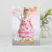 Mooie moderne kalligrafie Gelukkig Pasen foto Feestdagenkaart (Staand voorkant)