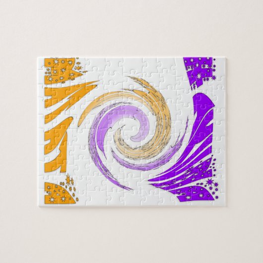 Mooie moderne kunst: Paarse en gouden werveling Legpuzzel (Horizontaal)