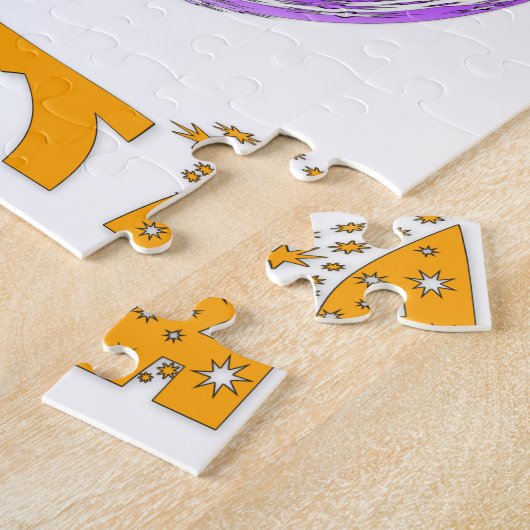 Mooie moderne kunst: Paarse en gouden werveling Legpuzzel (Zijkant)