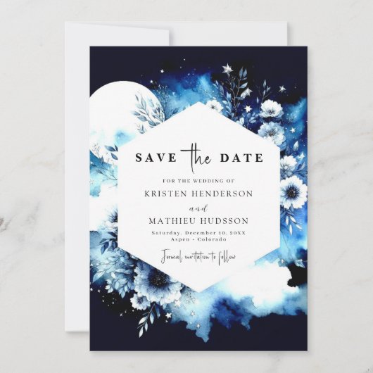 Mooie moderne maanverlichte bruiloft save the date (Voorkant)