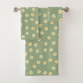 Mooie Moderne Madeliefjes Patroon Groen Bad Handdoek