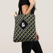 Mooie moderne monogram beginpatroon zwart groen tote bag (Dichtbij)