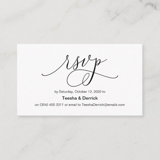 Mooie moderne romance zwarte inkt, bruiloft RSVP Informatiekaartje (Voorkant)