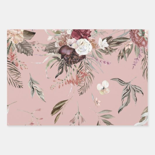 Mooie moderne roze bloempatroon cadeau inpakpapier vel (Voorkant 2)