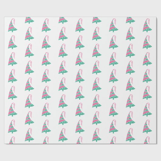 Mooie moderne roze en groene kerstboom cadeaupapier (Vlak)