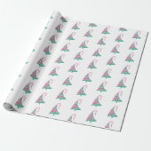 Mooie moderne roze en groene kerstboom cadeaupapier (Uitgerold)