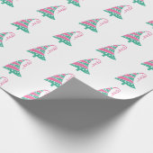 Mooie moderne roze en groene kerstboom cadeaupapier (Hoek)