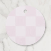 Mooie moderne roze geruite babyshower bedankjes labels (Achterkant)