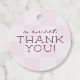 Mooie moderne roze geruite babyshower bedankjes labels