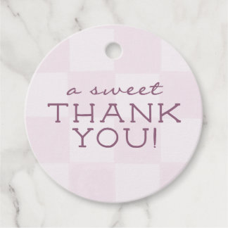 Mooie moderne roze geruite babyshower bedankjes labels