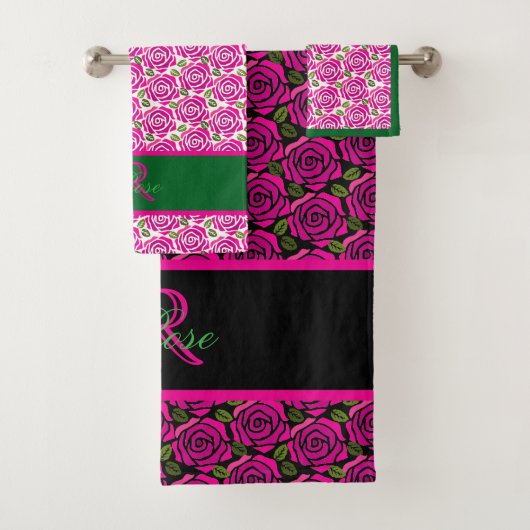 Mooie moderne roze magenta rozen monogram bad handdoek (Insitu)
