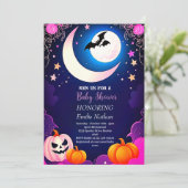 Mooie moderne roze paarse Halloween Baby shower Kaart (Staand voorkant)