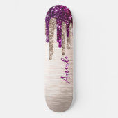 Mooie moderne roze rode glinsterende druppels mono persoonlijk skateboard (Voorkant)