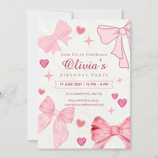 Mooie moderne roze strik babyshower uitnodiging (Voorkant)