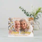 Mooie moderne script Gelukkig kerstfeest foto Folie Feestdagen Briefkaart (Staand Voorkant)