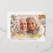 Mooie moderne script Gelukkig kerstfeest foto Folie Feestdagen Briefkaart (Voorkant / Achterkant)