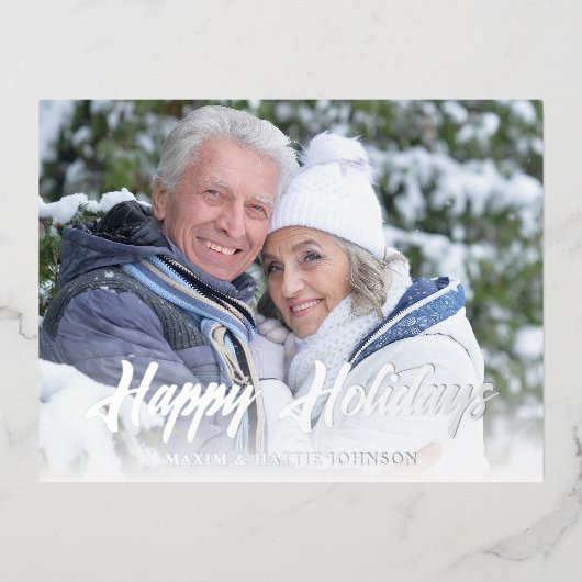 Mooie moderne script Gelukkig kerstfeest Winter fo Folie Feestdagen Briefkaart (Voorkant)