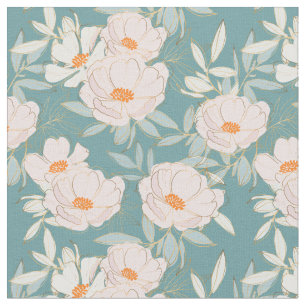 Mooie moderne tuinblauw en roze bloemetjes stof