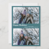 Mooie moderne turquoise groene twee foto typografi feestdagenkaart (Voorkant)