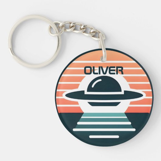 Mooie moderne UFO-design bij zonsondergang Sleutelhanger (Voorkant)