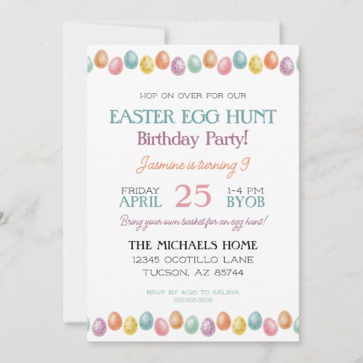 Mooie moderne uitnodiging voor Pasen verjaardagsfe (Voorkant)