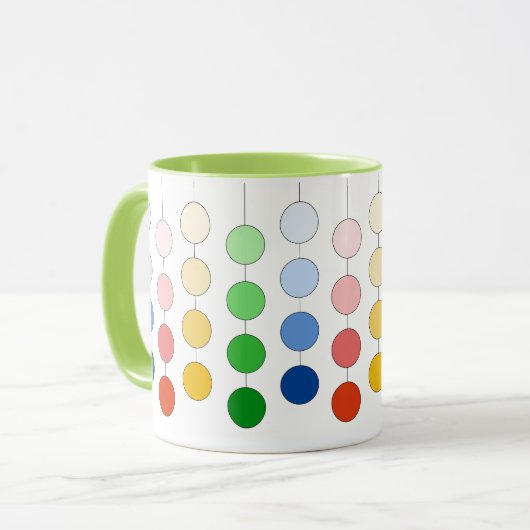 Mooie, moderne, veelkleurige hangende cirkels mok (Voorkant links)