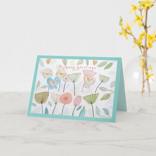 Mooie moderne vlinderbloemen voor de dag kaart (Gele Bloem)