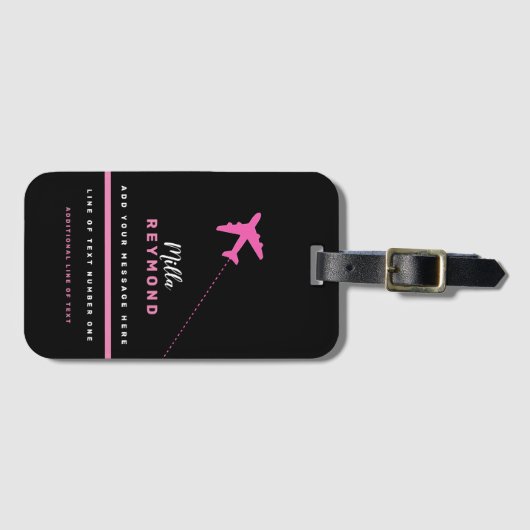 mooie moderne vrouwelijke PINK BLACK vliegreizen Bagagelabel (Voorkant (horizontaal))