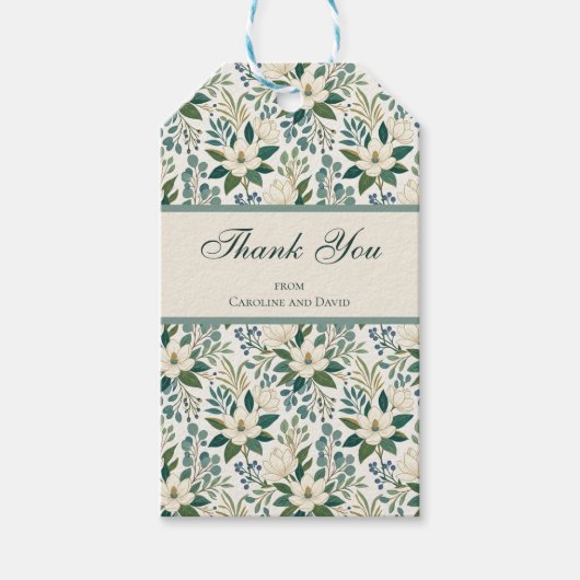 Mooie Moderne Witte Bloemen en Bessen Cadeaulabel (Voorkant)