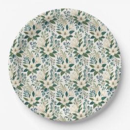 Mooie moderne witte bloemen en bessen papieren bordje