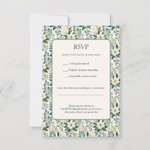 Mooie Moderne Witte Bloemen en Bessen RSVP Kaartje