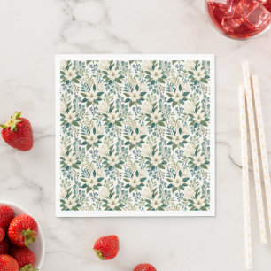 Mooie moderne witte bloemen en bessen servet