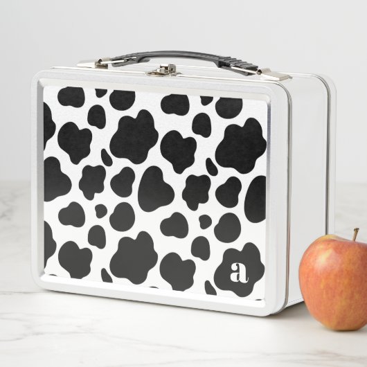 Mooie moderne zwart-wit koeienpatroon met monogram (In situ)