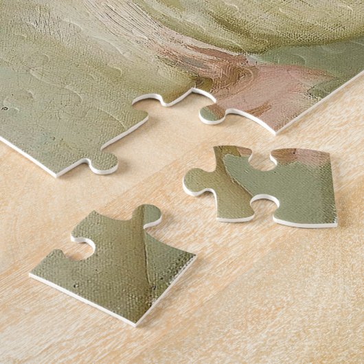 Mooie modieuze dame plagen haar puppy hond legpuzzel (Zijkant)