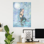 Mooie moeder en Baby Zeemeermin Poster (Thuiskantoor)