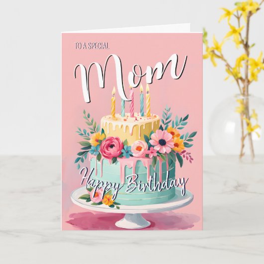 Mooie moeder gelukkige verjaardagstaart verjaardag kaart (Gele Bloem)