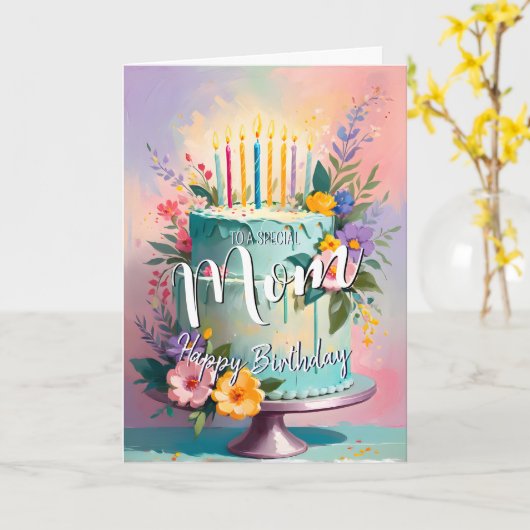 Mooie moeder gelukkige verjaardagstaart verjaardag kaart (Gele Bloem)