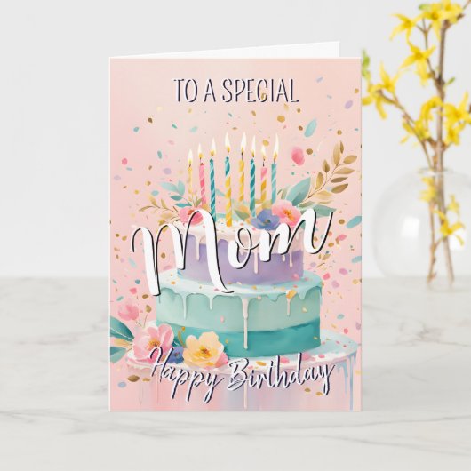 Mooie moeder gelukkige verjaardagstaart verjaardag kaart (Gele Bloem)