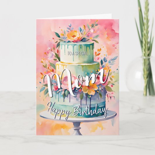 Mooie moeder gelukkige verjaardagstaart verjaardag kaart (Voorkant)