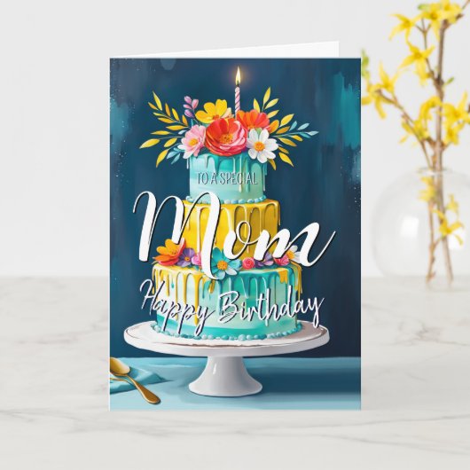 Mooie moeder gelukkige verjaardagstaart verjaardag kaart (Gele Bloem)
