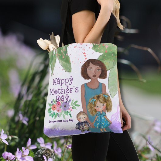 Mooie moeder & Kinder bloemenillustratie Tote Bag