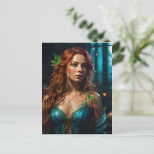 Mooie Moeder Natuur in een Blauwe Jurk Briefkaart (Staand voorkant)