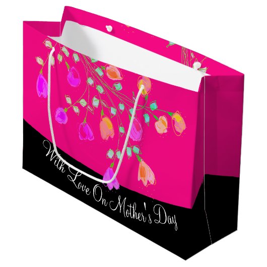 Mooie Moederdag Flowered Gift Canvas tas Groot Cadeauzakje (Voorkant Gekanteld)