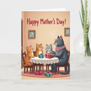 Mooie Moederdag Kaart met Kat Familie